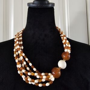 Vintage Avon Cosmopolitan 80s Multi-Strand Amber Cream Lucite Bead Necklace